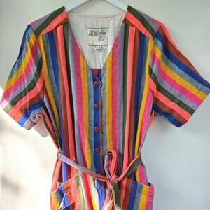 Ace & Jig Striped Rainbow Romper Jumpsuit $345 Organic Cotton Womens Large EUC